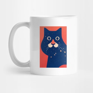 Cosmic Cat Retro Poster Vintage Art Space Wall Blue Red Illustration Mug